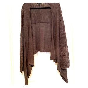 Grey Pointelle Sleeve Waterfall Cardigan